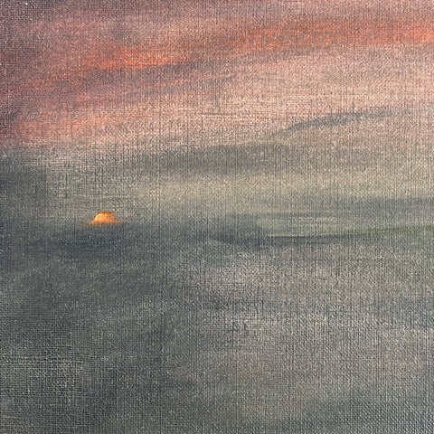 Distant setting sun - Landscape - Oil Painting by mostlyjavi