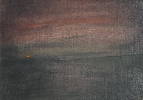 Distant setting sun - Landscape - Oil Painting by mostlyjavi